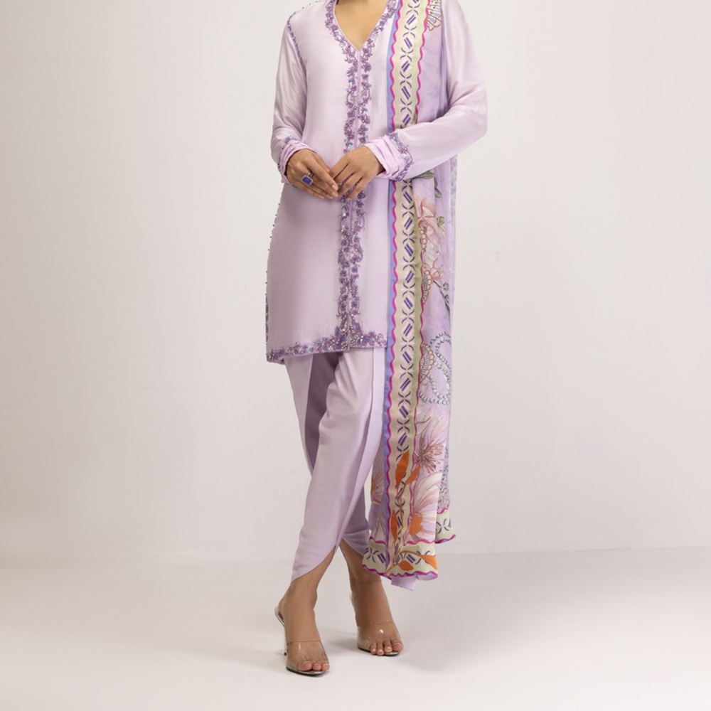 Pakistani and Indian Lavender Embroidered Women's Kurta Set